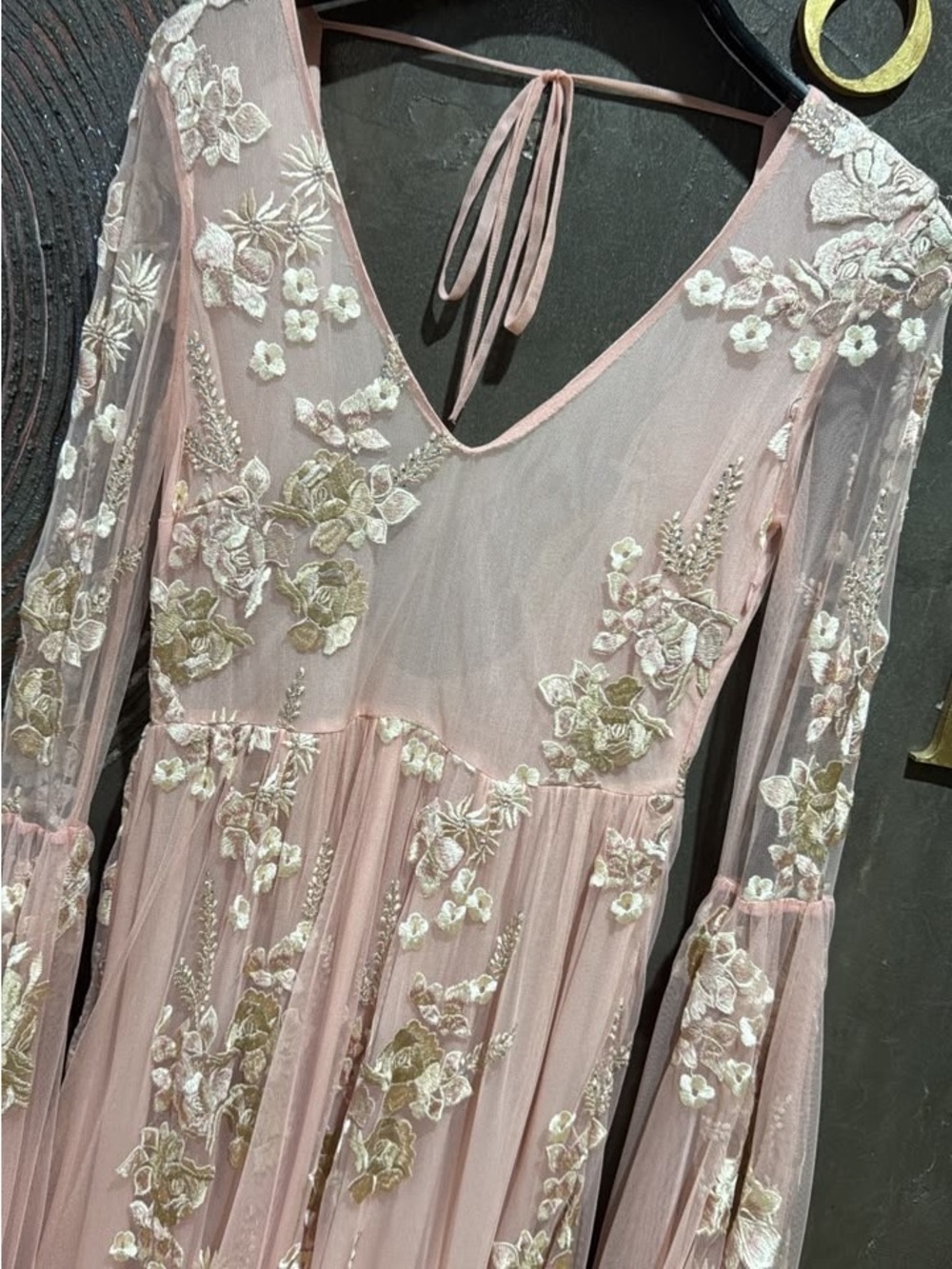 LoveShackFancy Dusty Pink Floral Embroidered Long-Sleeve Maxi Dress - Picture 4 of 6